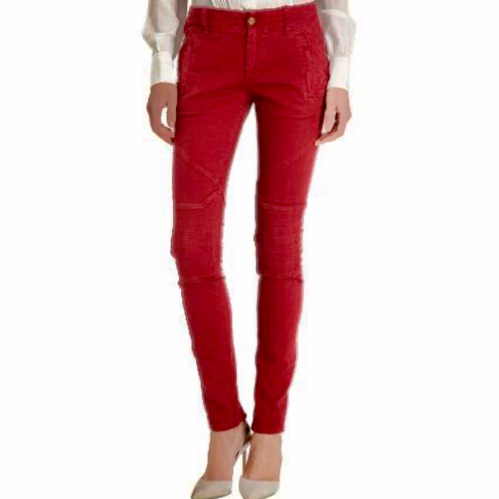 Marissa Webb Red Moto Skinny Jeans Zip Ankle Crop Fitted Denim Biker Pants 27